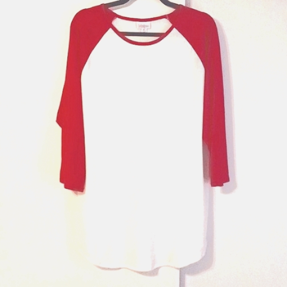 LuLaRoe "Randy" Red & White Baseball Style Tshirt in Size XL (NWT)